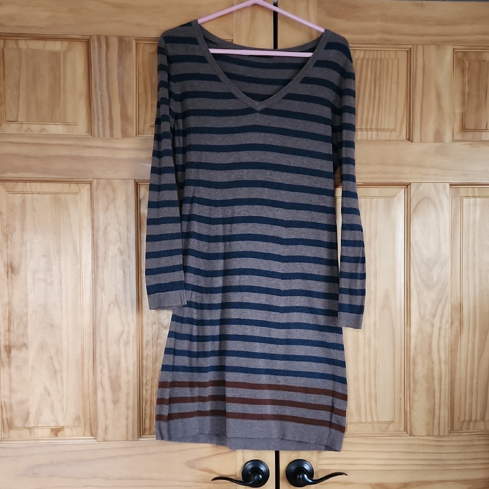 Peruvian Connection V-Neck Dress - Brown and Navy Blue